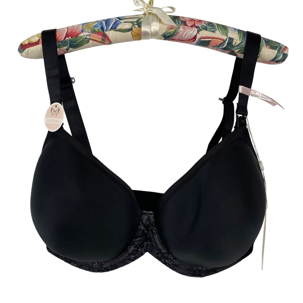 Cake Lingerie Womens Waffles Nursing Tshirt Bra 36E Black Full Coverage‎ Support